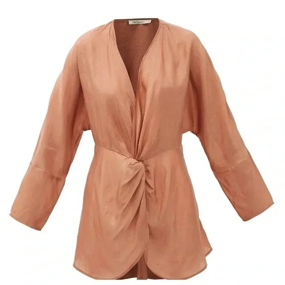 MES DEMOISELLES Blush BrownTwilight Gathered 100% Silk Satin Blouse Size 8 US M - Picture 8 of 8